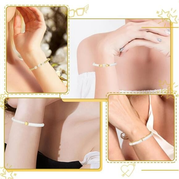 Preppy Beaded Bracelets Set Smile Heart Star Pearl Stackable Y2K Jewelry - Picture 3 of 7